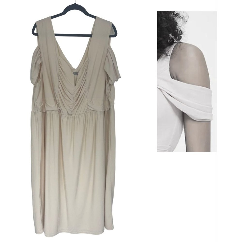 Creme Ivory Ruched Cold Shoulder Midi Dress Size 24 Wedding Mother of Bride New